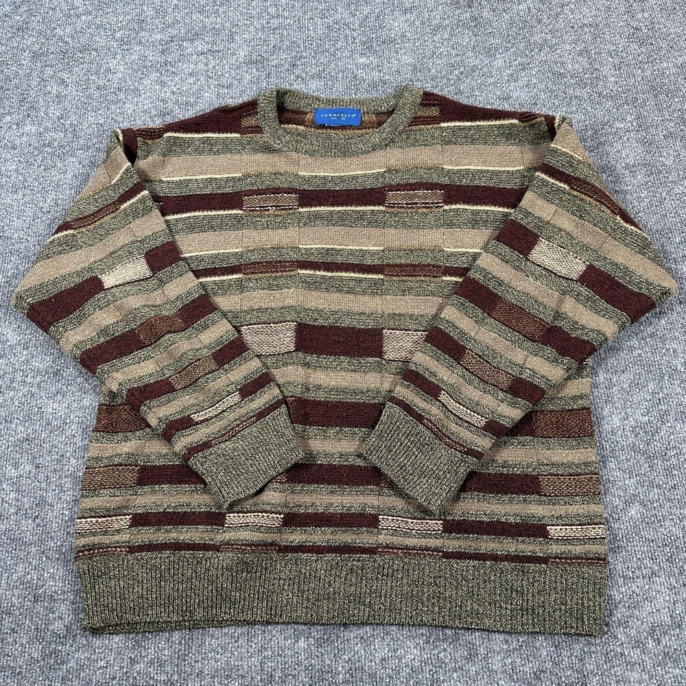 TownCraft Sweater Mens‎ XL Multicolor Stripe Acrylic Crewneck Knit Pullover